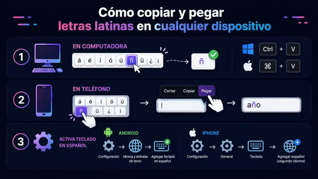 Como copiar y pegar letras latinas en cualquier dispositivo